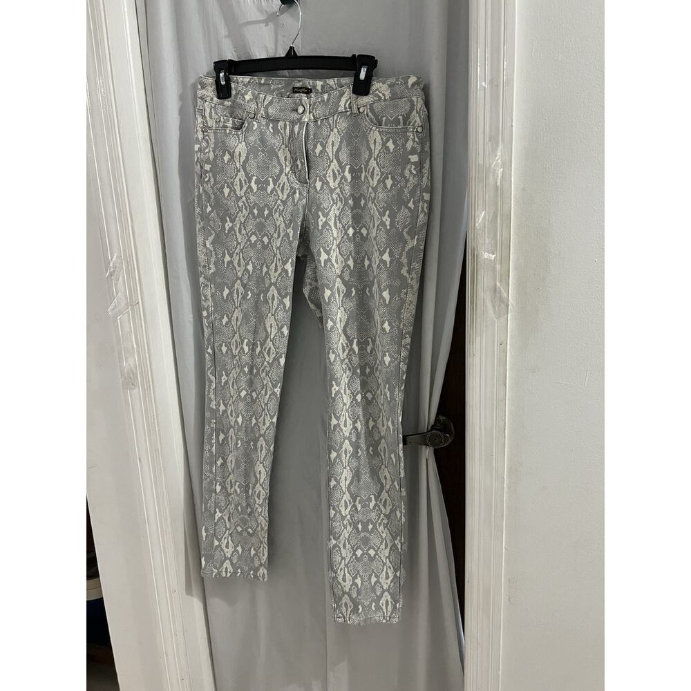 J. McLaughlin Gray White Snake Print Lexi Jeans Sz 12